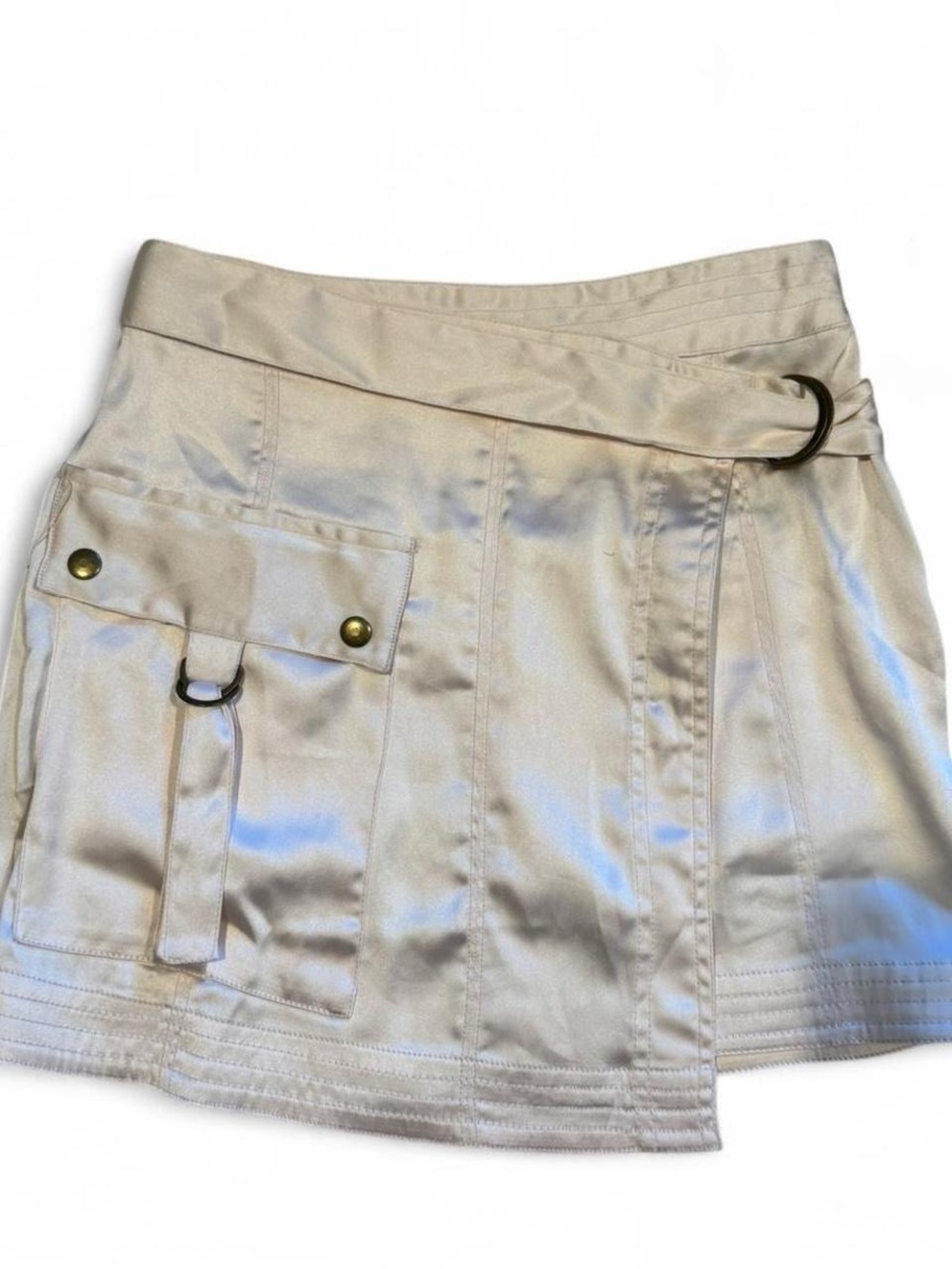 Anthropologie Pink/Rose Satin-look Mini Skirt with Utility Pocket - Picture 2 of 8